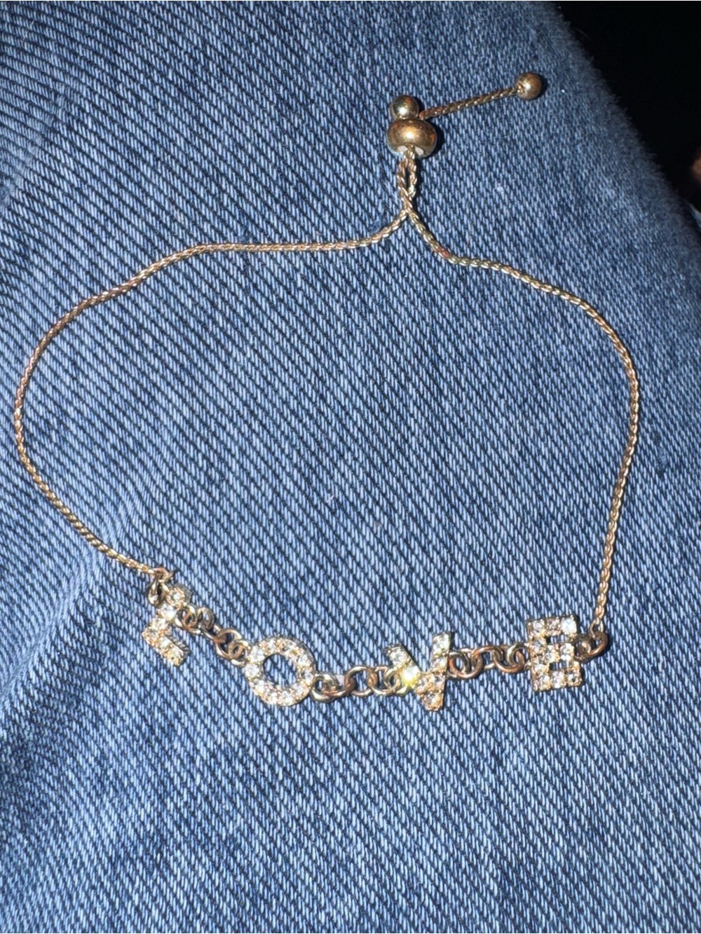 Dainty Gold Nameplate Bracelet LOVE cz Crystal Accents rhinestone